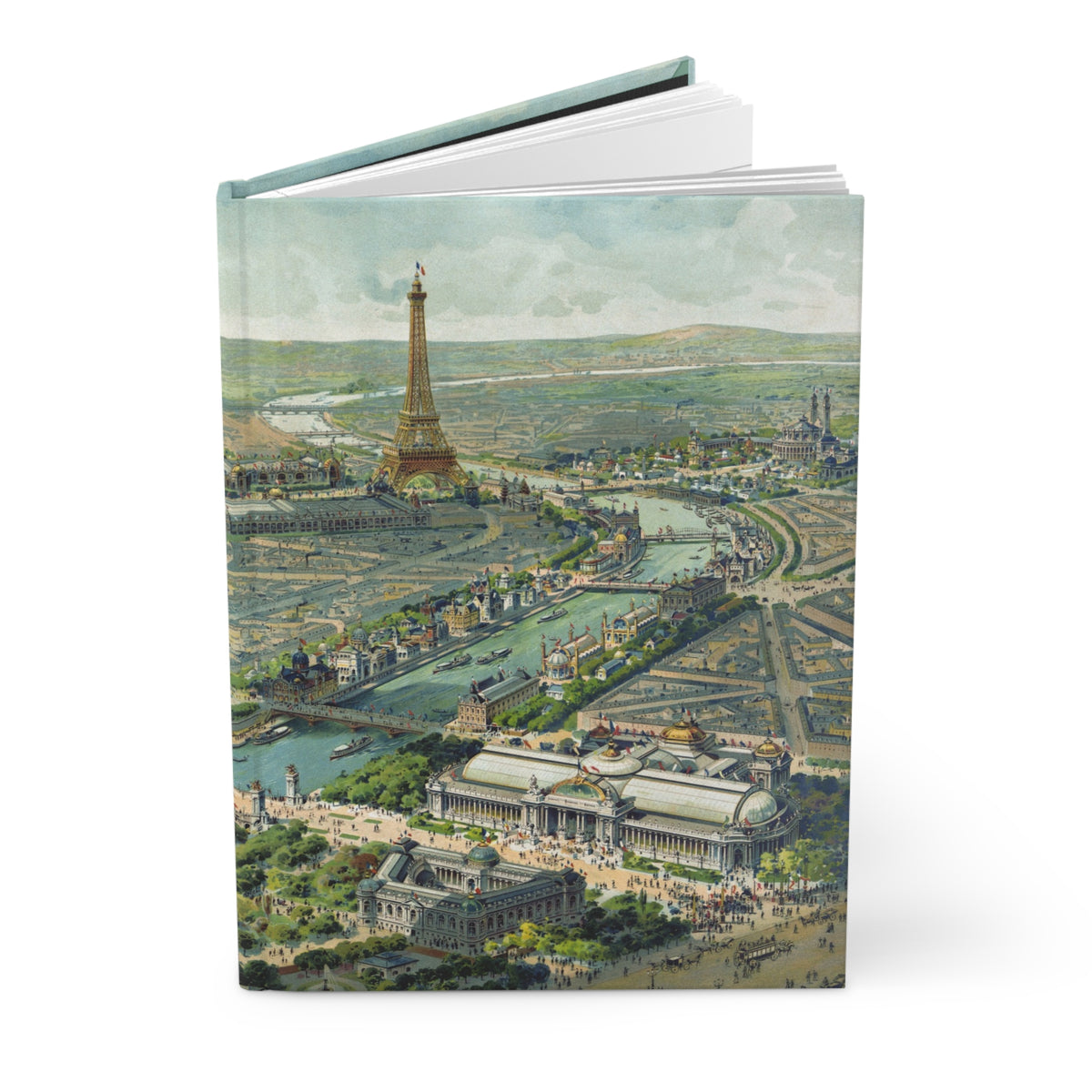 Lucien Baylac 1900 Exposition Universelle blank journal front cover with bird's-eye panoramic view of Paris Seine and Eiffel Tower - LeBonJournal