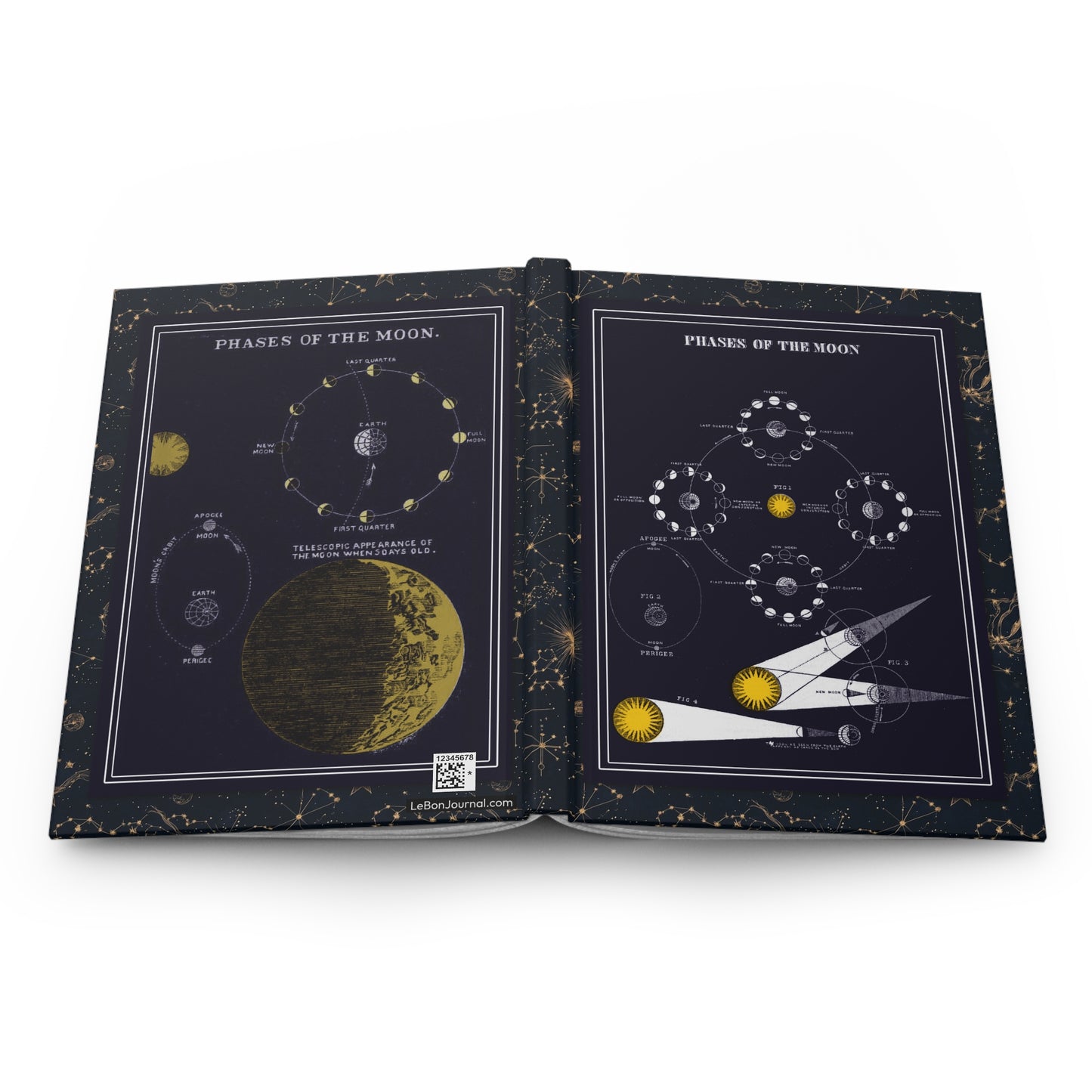 Lunar hardcover journal spine and full-wrap Smith's Illustrated Astronomy engravings - LeBonJournal
