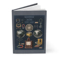 Magnetism and electricity hardcover journal standing vertically slightly open showing lined pages, John Emslie 1850 Victorian physics cover - LeBonJournal