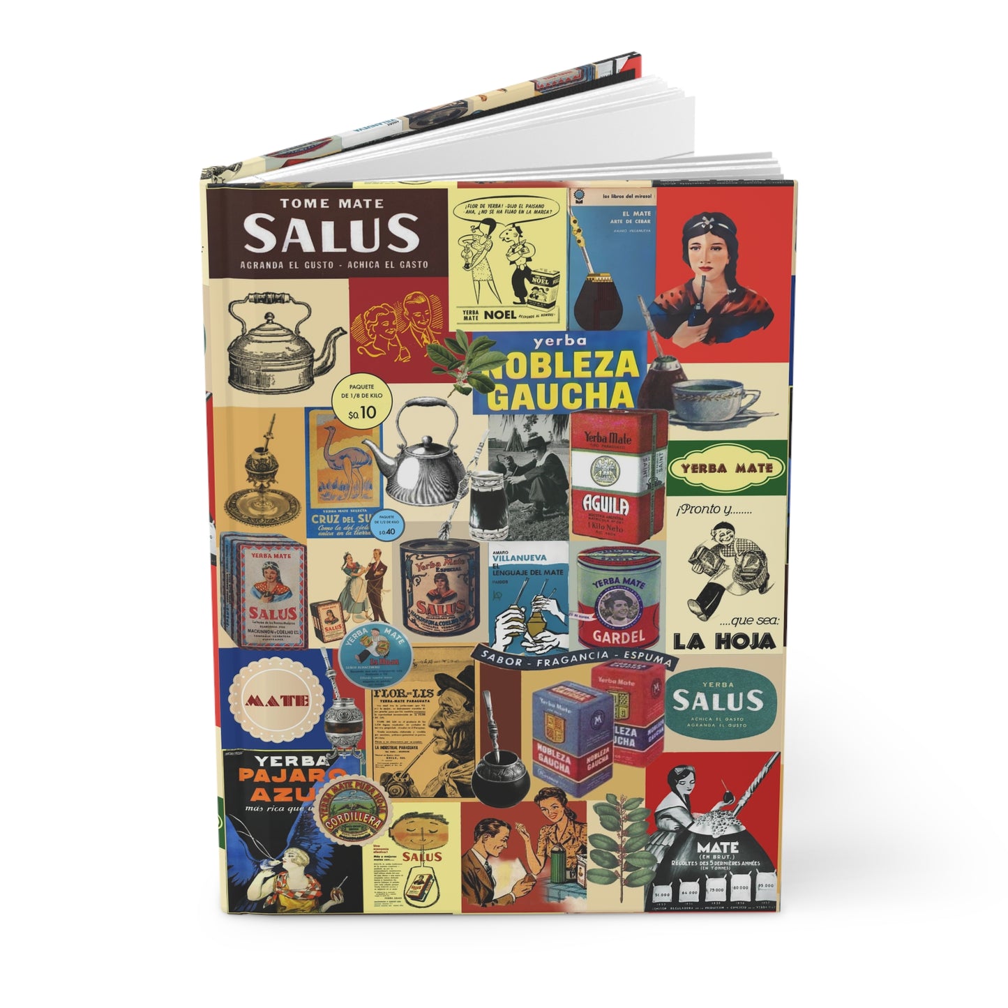 Mate journal with mid-century Argentine yerba mate advertising collage 1930s-1950s showing pava mate gourd bombilla Rioplatense tradition - LeBonJournal