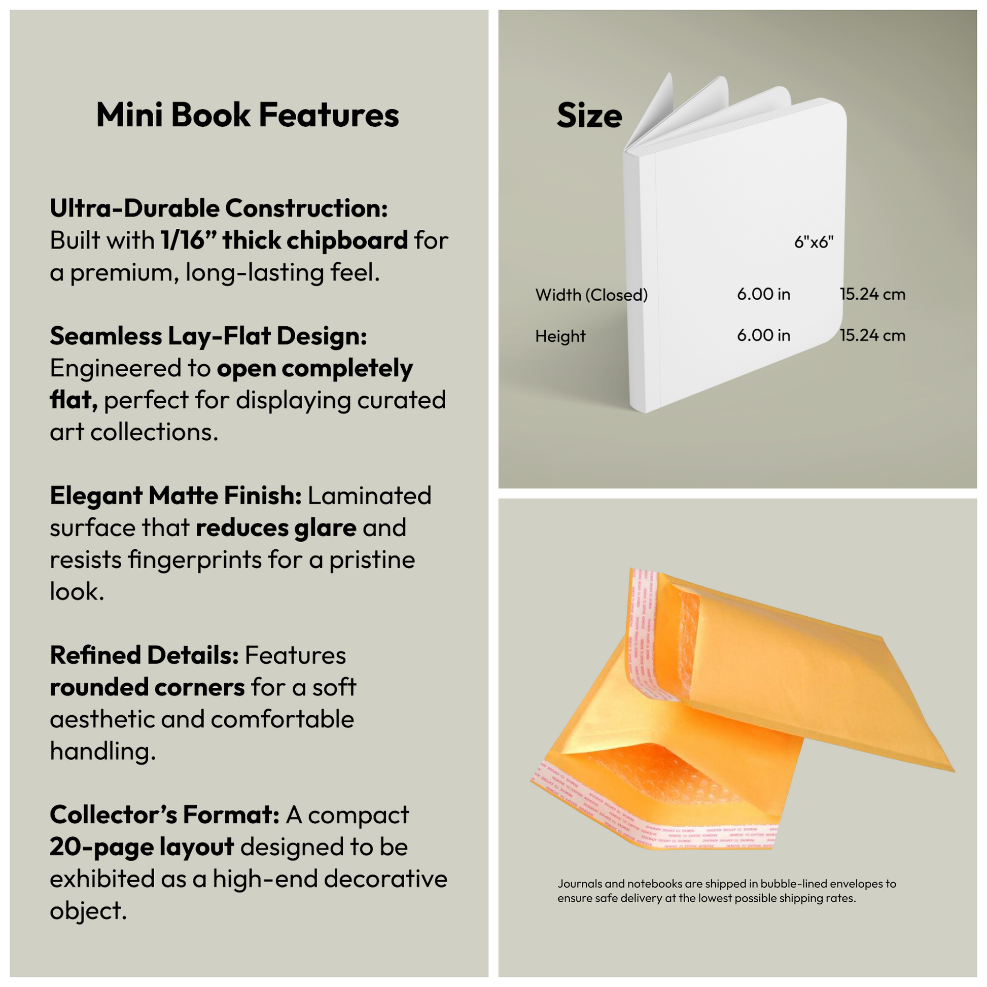 Mini Book specifications - ultra-durable chipboard construction, matte finish, 20 pages, collectible botanical art object features - LeBonJournal
