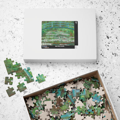 Monet 1899 harmonie verte Water Lily Bridge puzzle box with pieces and green harmony Giverny artwork on lid - LeBonJournal