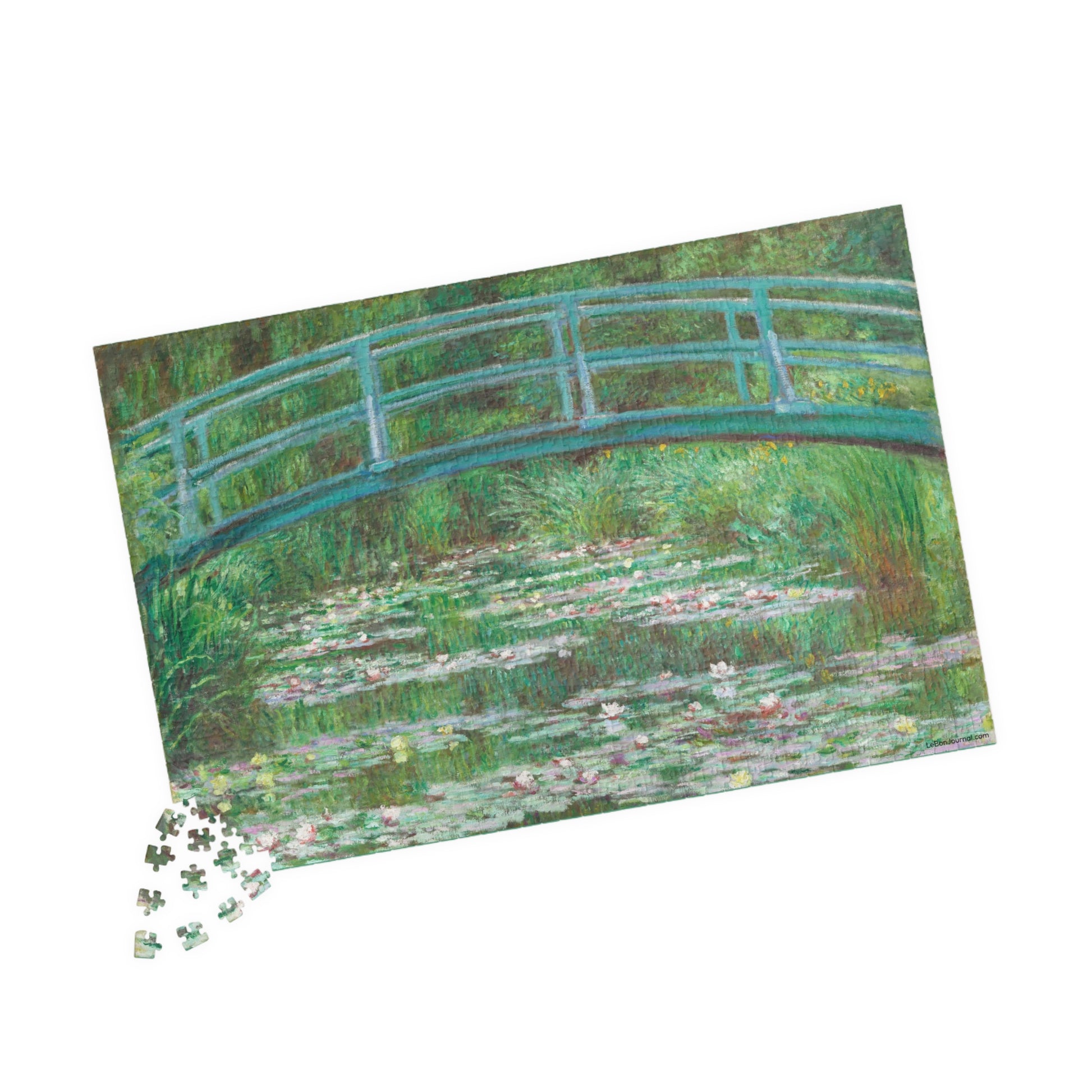 Monet 1899 Water Lilies and Japanese Bridge Princeton puzzle 1014 pieces in lifestyle setting with museum-inspired home decor - LeBonJournal