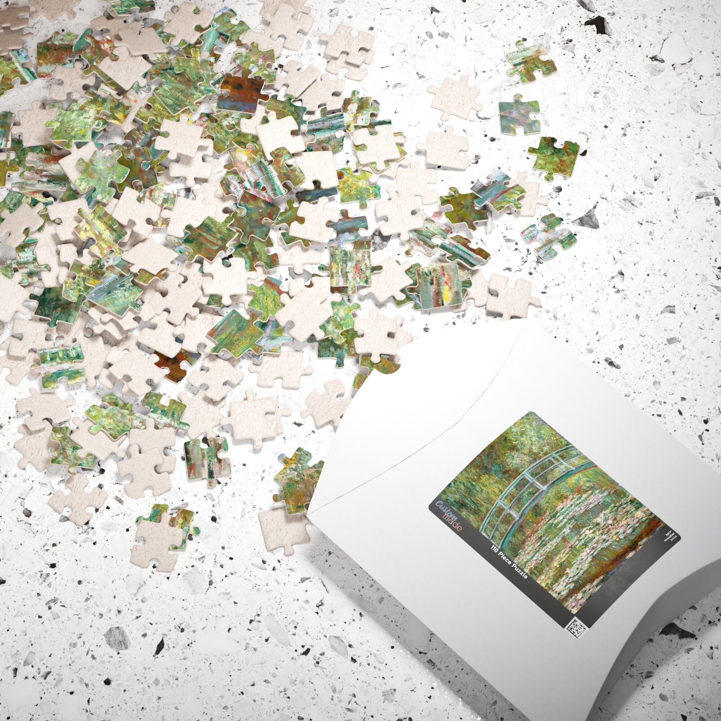 Monet 1899 Le Bassin aux nymphéas National Gallery puzzle box with pieces and vibrant Giverny artwork on lid - LeBonJournal