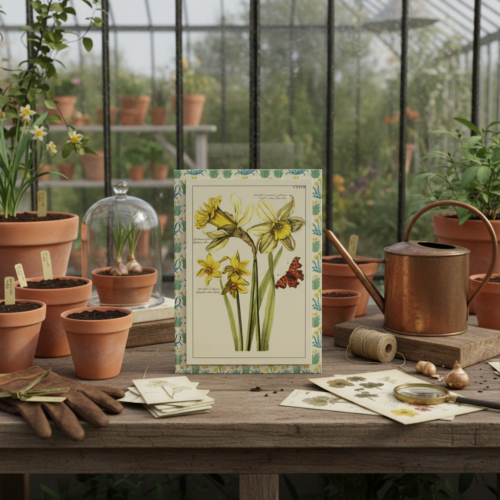 Nederlandsch Bloemwerk 1794 botanical journal in greenhouse with watering can terracotta pots bulbs tools - LeBonJournal