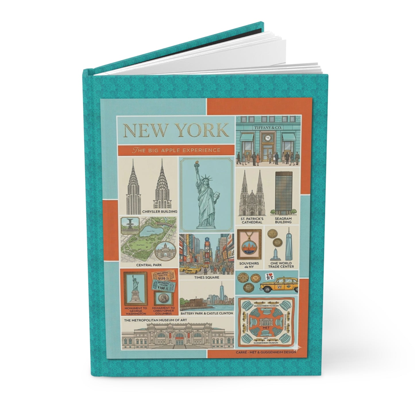 New York journal vintage collage Chrysler Building Central Park Times Square turquoise orange NYC - LeBonJournal
