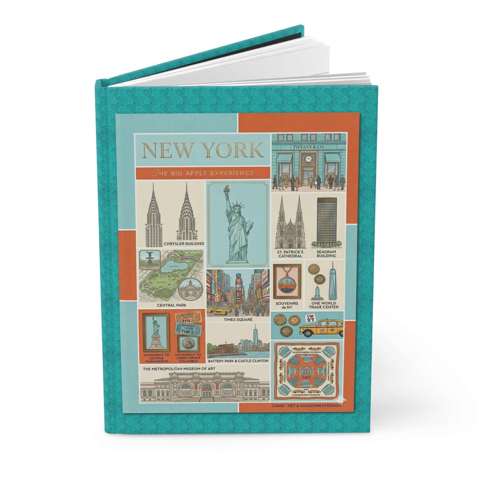 New York journal vintage collage Chrysler Building Central Park Times Square turquoise orange NYC - LeBonJournal
