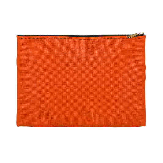 Orange solid color accessory pouch large size front view with black zipper and gold puller on white background - LeBonJournal