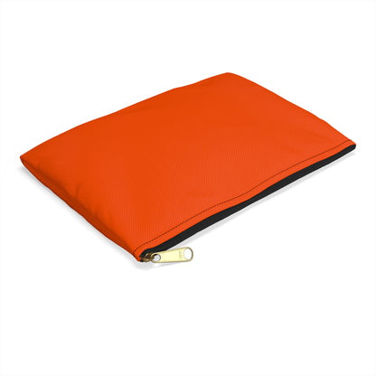Orange solid color accessory pouch small size flat lay with black zipper and gold puller on white background - LeBonJournal