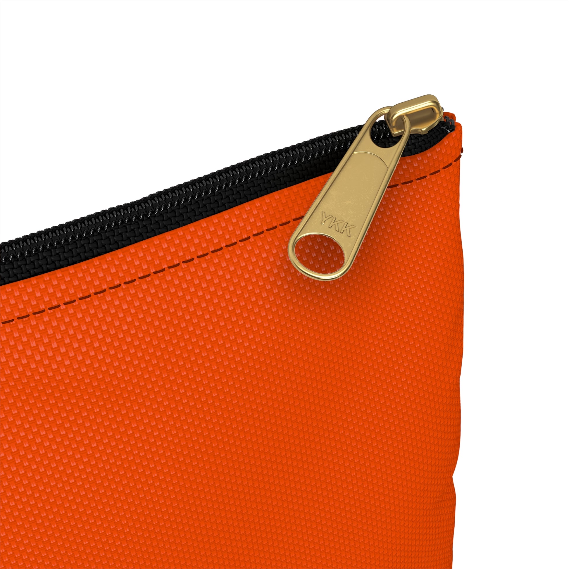 Orange solid color accessory pouch large size front view with black zipper and gold puller on white background - LeBonJournal
