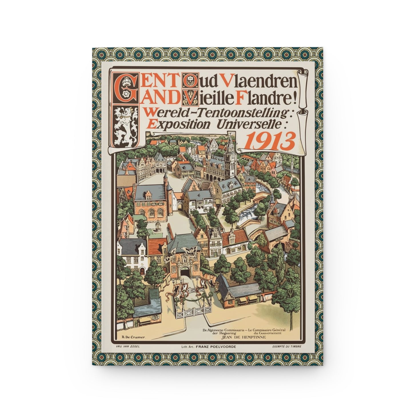 Oud Vlaendren front cover, official poster by René De Cramer for Exposition Universelle de Gand 1913, Flemish medieval streetscape - LeBonJournal