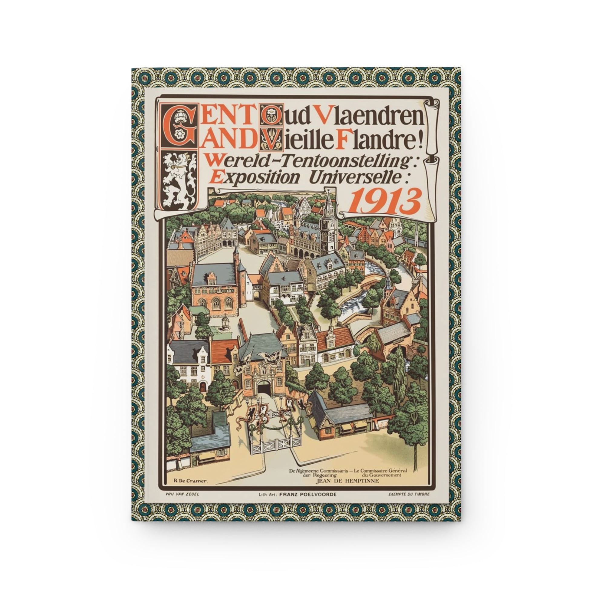 Oud Vlaendren front cover, official poster by René De Cramer for Exposition Universelle de Gand 1913, Flemish medieval streetscape - LeBonJournal