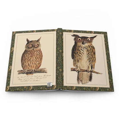 Owl journal open showing Eagle Owl and Small Horned Owl from Hudson's Bay watercolours by Digby 1810 - LeBonJournal