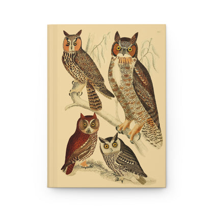 Front cover of Owls Serenade journal featuring Alexander Wilson American Ornithology 1808 hand-colored owl engravings with North American owl species on premium matte hardcover - LeBonJournal
