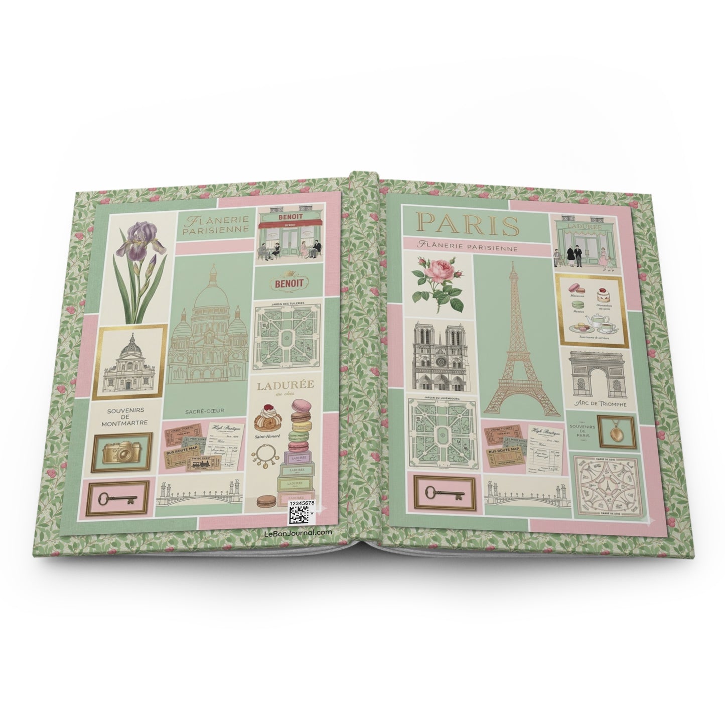 Paris hardcover journal spine and full-wrap shabby chic mint rose gold romantic collage design - LeBonJournal

