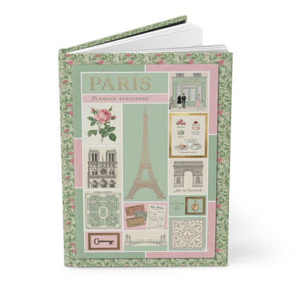 Paris journal shabby chic collage Eiffel Tower Redouté rose mint pink gold Montmartre - LeBonJournal
