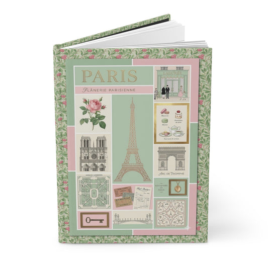Paris journal shabby chic collage Eiffel Tower Redouté rose mint pink gold Montmartre - LeBonJournal
