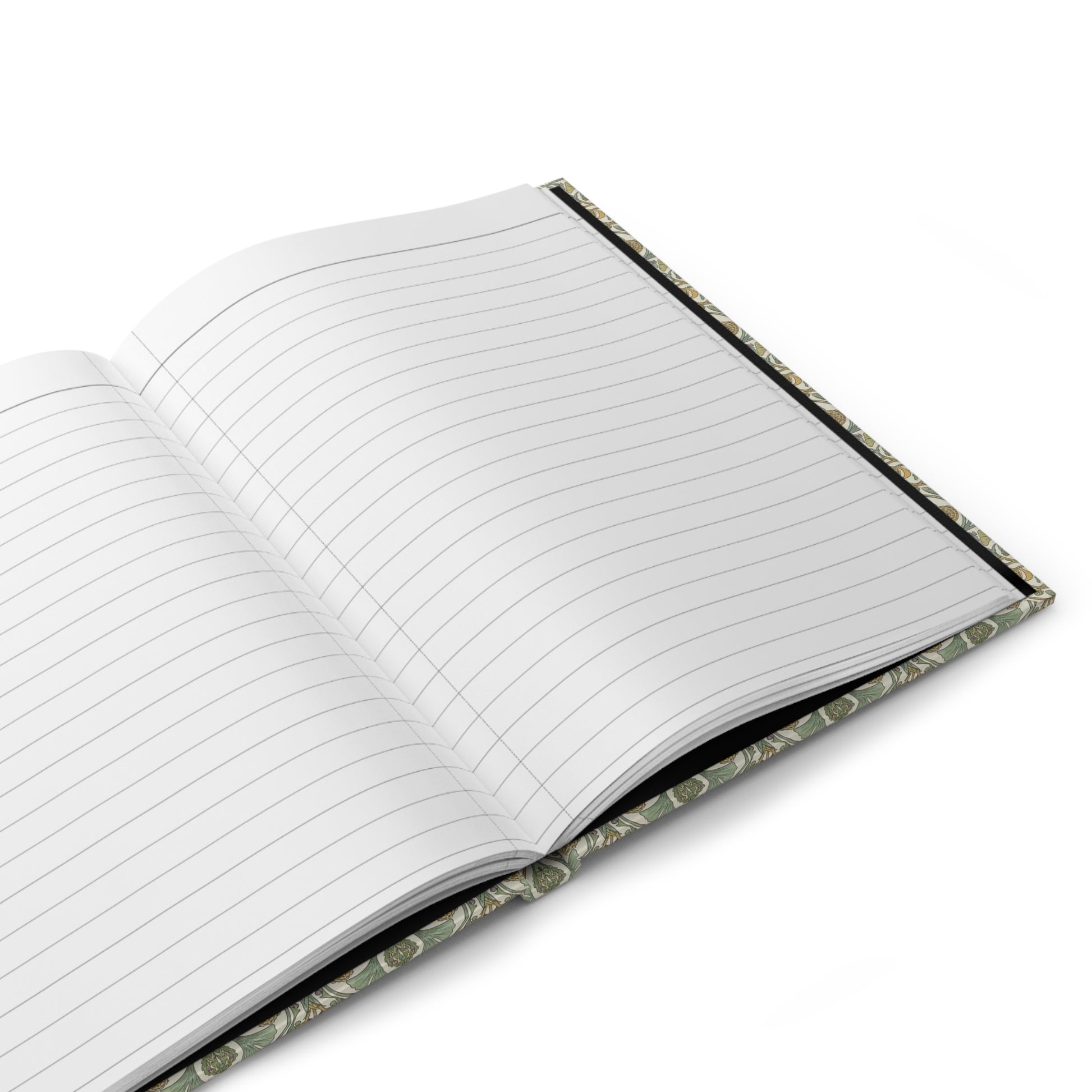 Open Phytopalaeology journal displaying 150 ruled lined pages with perforations for easy tear-out, casewrap binding, and premium paper quality for field research and paleobotany notes - LeBonJournal
