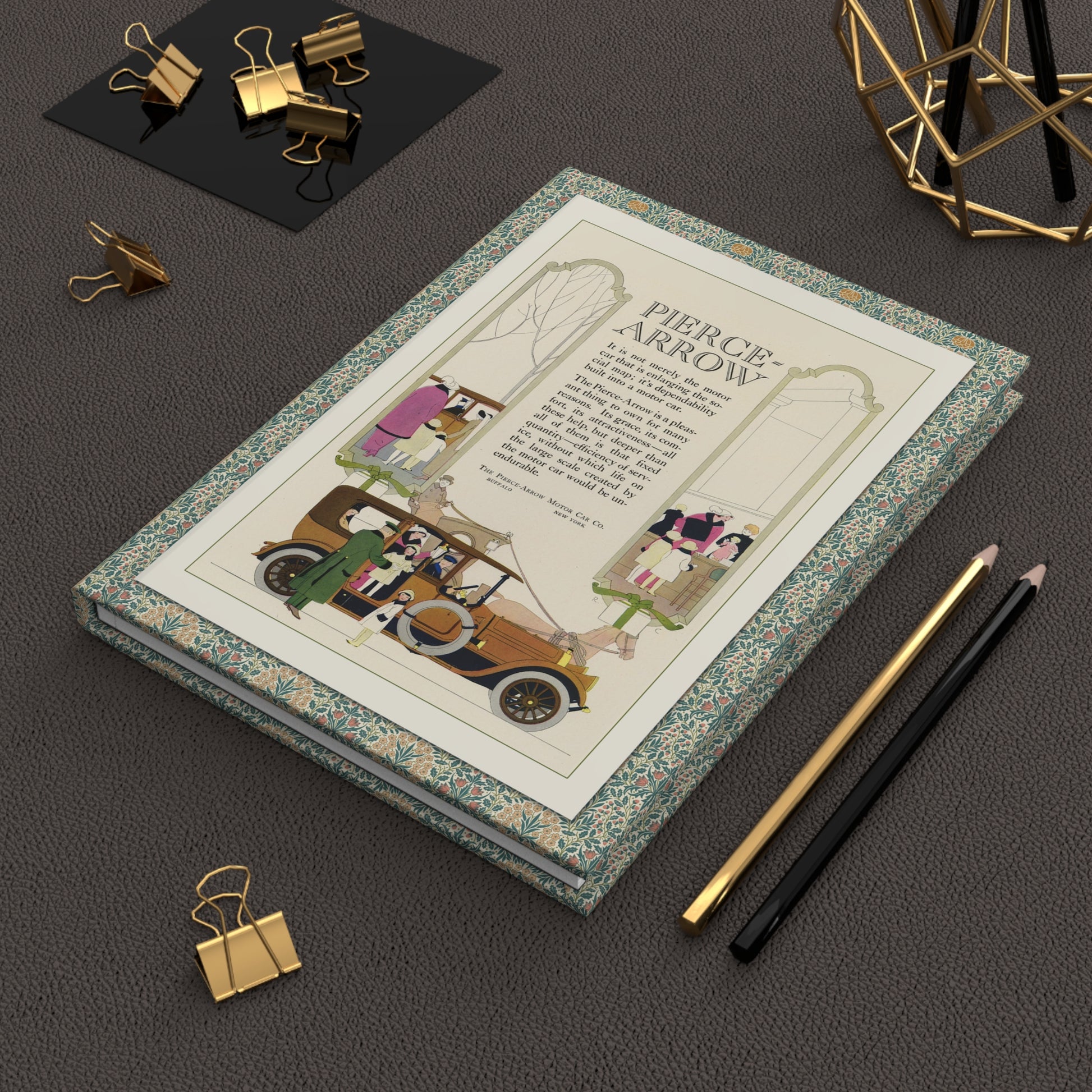 Pierce-Arrow vintage advertisement journal on workspace celebrating American luxury automotive heritage - LeBonJournal

