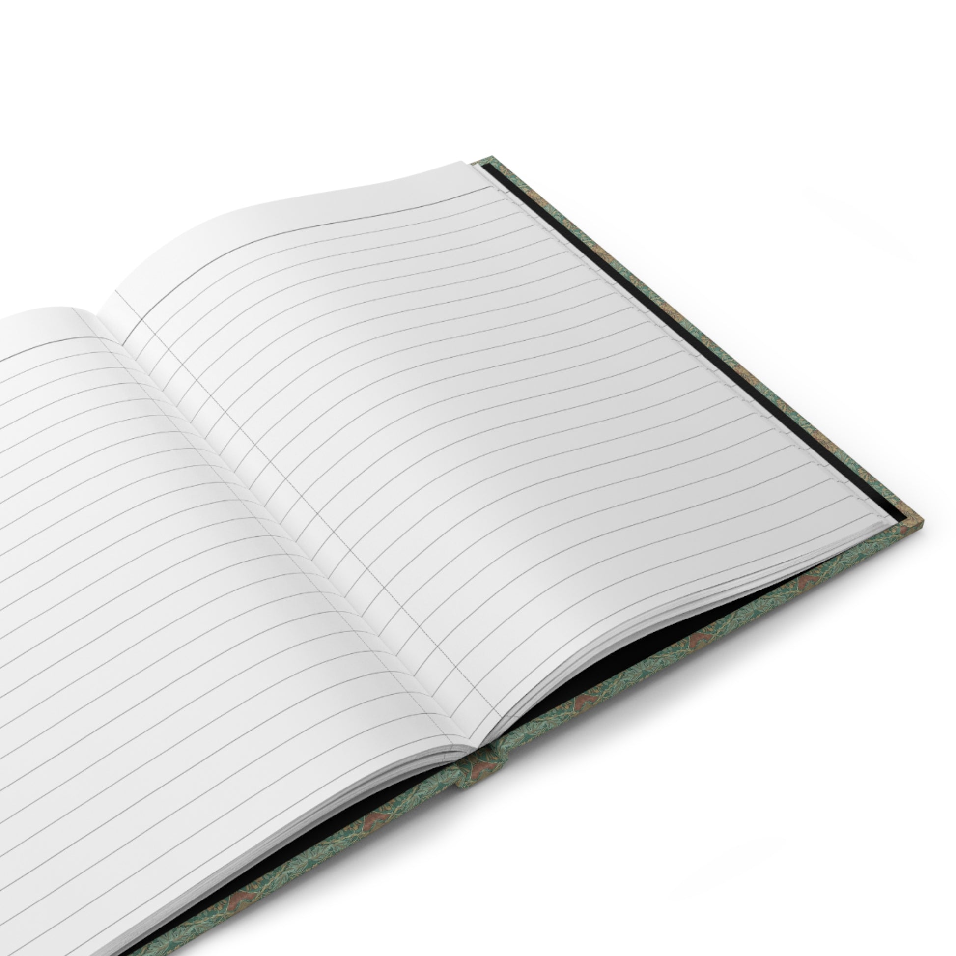 Open Pine and Spruce journal displaying 150 ruled lined pages with perforations for easy tear-out, casewrap binding, and premium paper quality for botanical notes and nature observations - LeBonJournal
