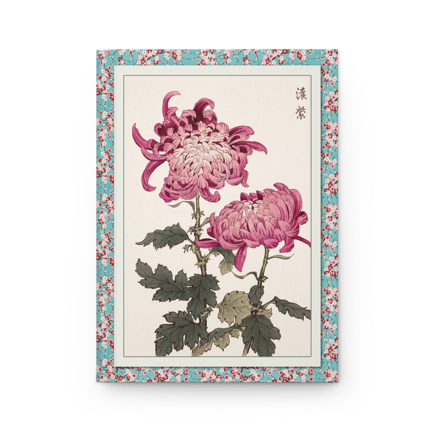 Pink and white hybrid chrysanthemum varieties front cover from Keika Hyakugiku 1893, mokuhanga woodblock print by Keika Hasegawa Meiji era - LeBonJournal