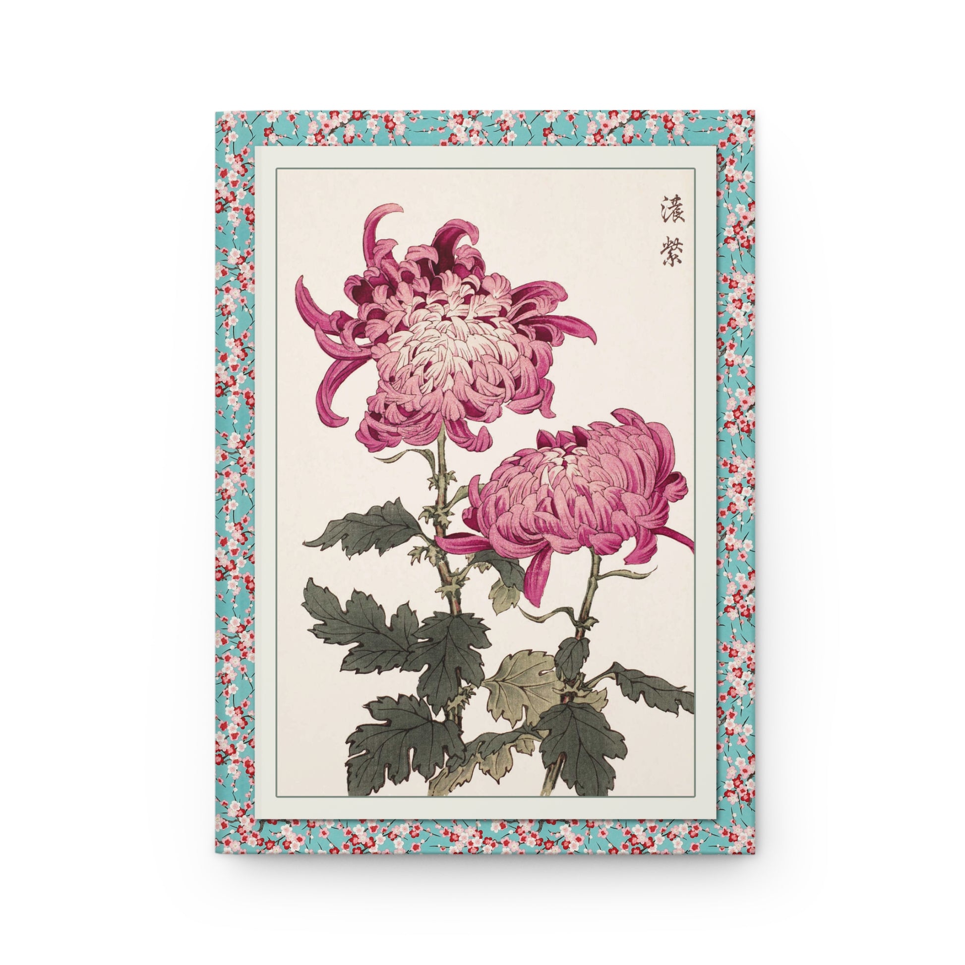 Pink and white hybrid chrysanthemum varieties front cover from Keika Hyakugiku 1893, mokuhanga woodblock print by Keika Hasegawa Meiji era - LeBonJournal