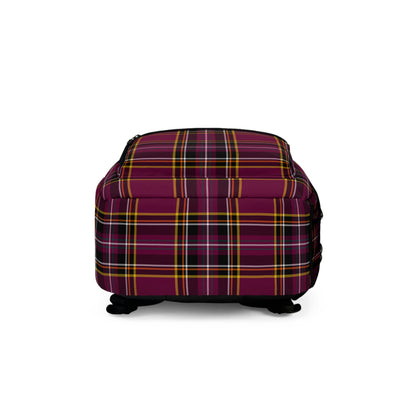 Plaid burgundy backpack bottom view showing base construction and durability - LeBonJournal