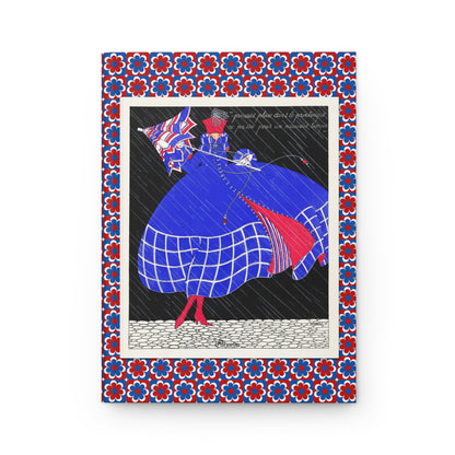 Pluviôse front cover, elegant figure with blue checked dress and parasol, Marthe Romme pochoir lithograph 1919 - LeBonJournal