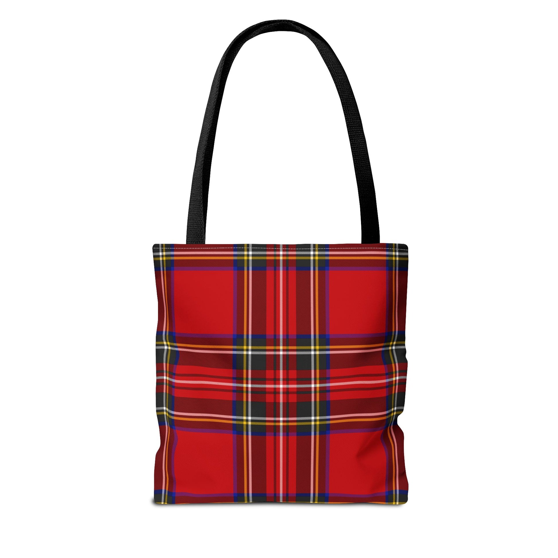 Red tartan tote bag back view with classic Royal Stewart plaid pattern and reinforced handles - LeBonJournal