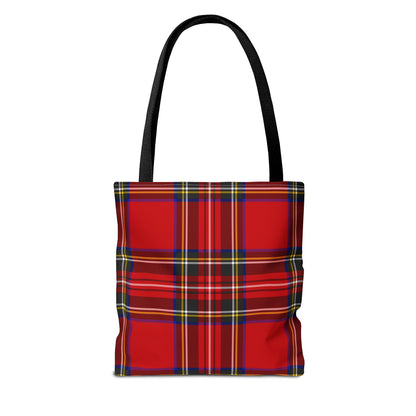 Red tartan tote bag back view with classic Royal Stewart plaid pattern and reinforced handles - LeBonJournal