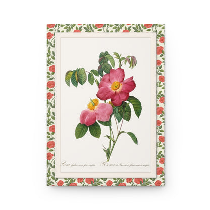 Redouté Les Roses 1817 front cover Rosa Gallica Rosea Flore Simplici pink petals golden stamens - LeBonJournal
