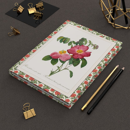 Redouté Les Roses 1817 rose journal on workspace celebrating Empress Joséphine Malmaison botanical heritage - LeBonJournal
