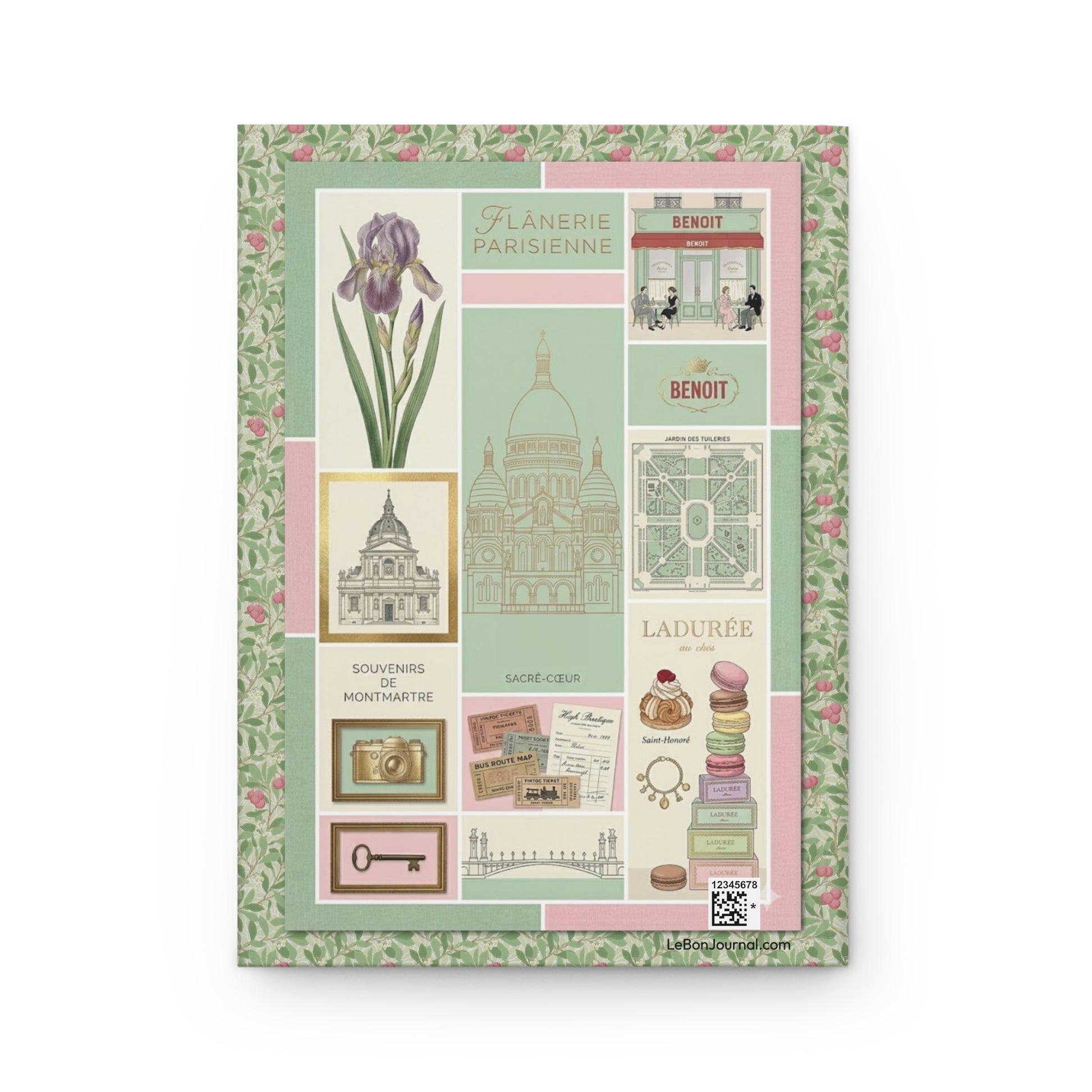 Sacré-Cœur Montmartre Tuileries Gardens iris botanical print back cover shabby chic Paris - LeBonJournal
