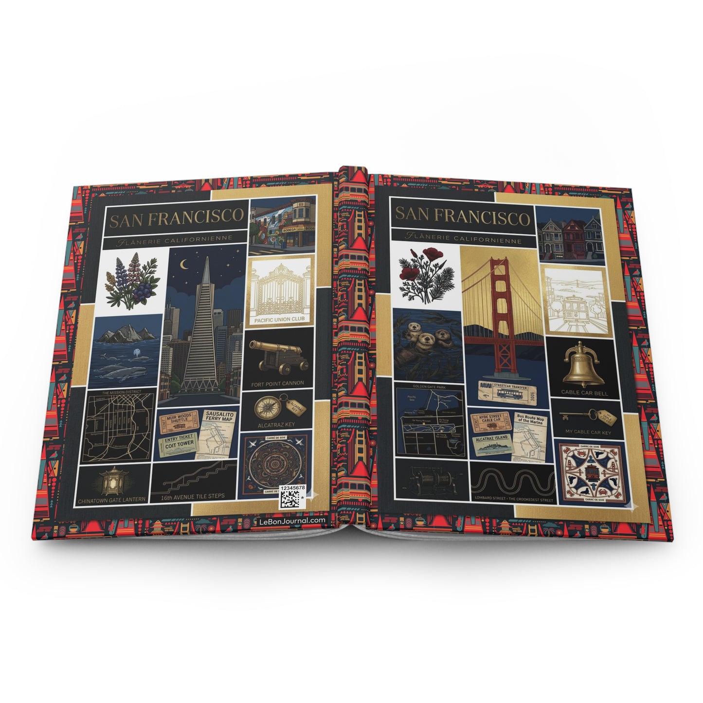 San Francisco hardcover journal spine and full-wrap black gold vintage travel collage - LeBonJournal
