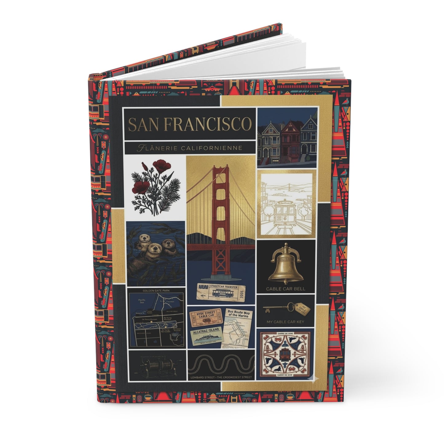 San Francisco journal Golden Gate Bridge vintage travel collage black gold AI art flânerie - LeBonJournal

