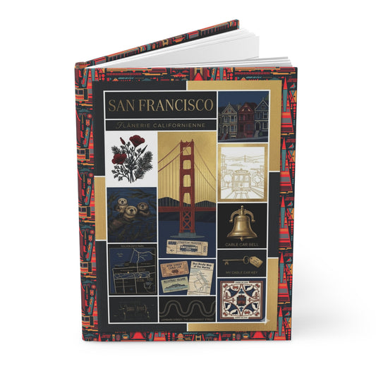 San Francisco journal Golden Gate Bridge vintage travel collage black gold AI art flânerie - LeBonJournal
