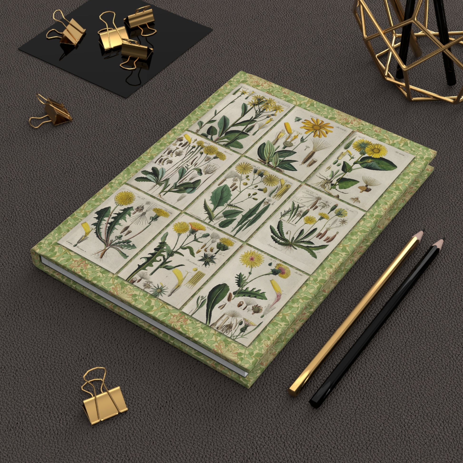Schkuhr 1808 wildflower hardcover journal open showing front and back covers with casewrap sewn spine, Botanisches Handbuch Wittenberg 1808 - LeBonJournal