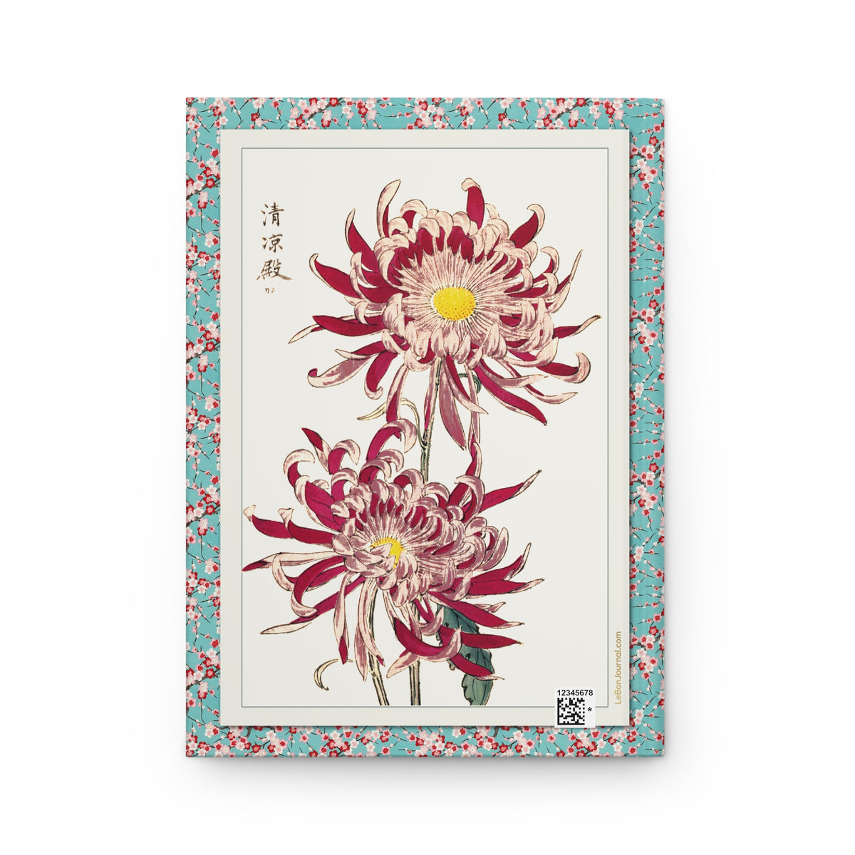 Seirioden imperial palace chrysanthemum 清涼殿 back cover from Keika Hasegawa Keika Hyakugiku 1893 spider variety on teal sakura border - LeBonJournal