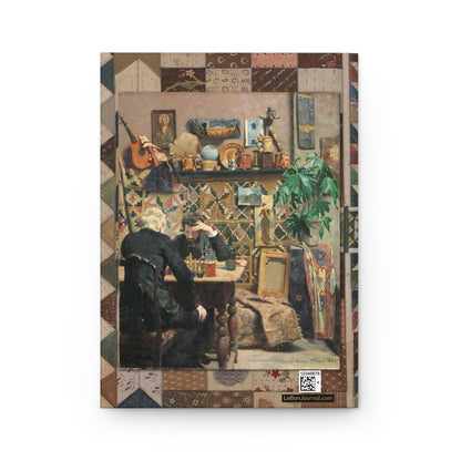 Sjakkspillere full composition back cover from Gustav Wentzel 1886, bohemian artist's studio with globe, mandolin, icon and canvas - LeBonJournal