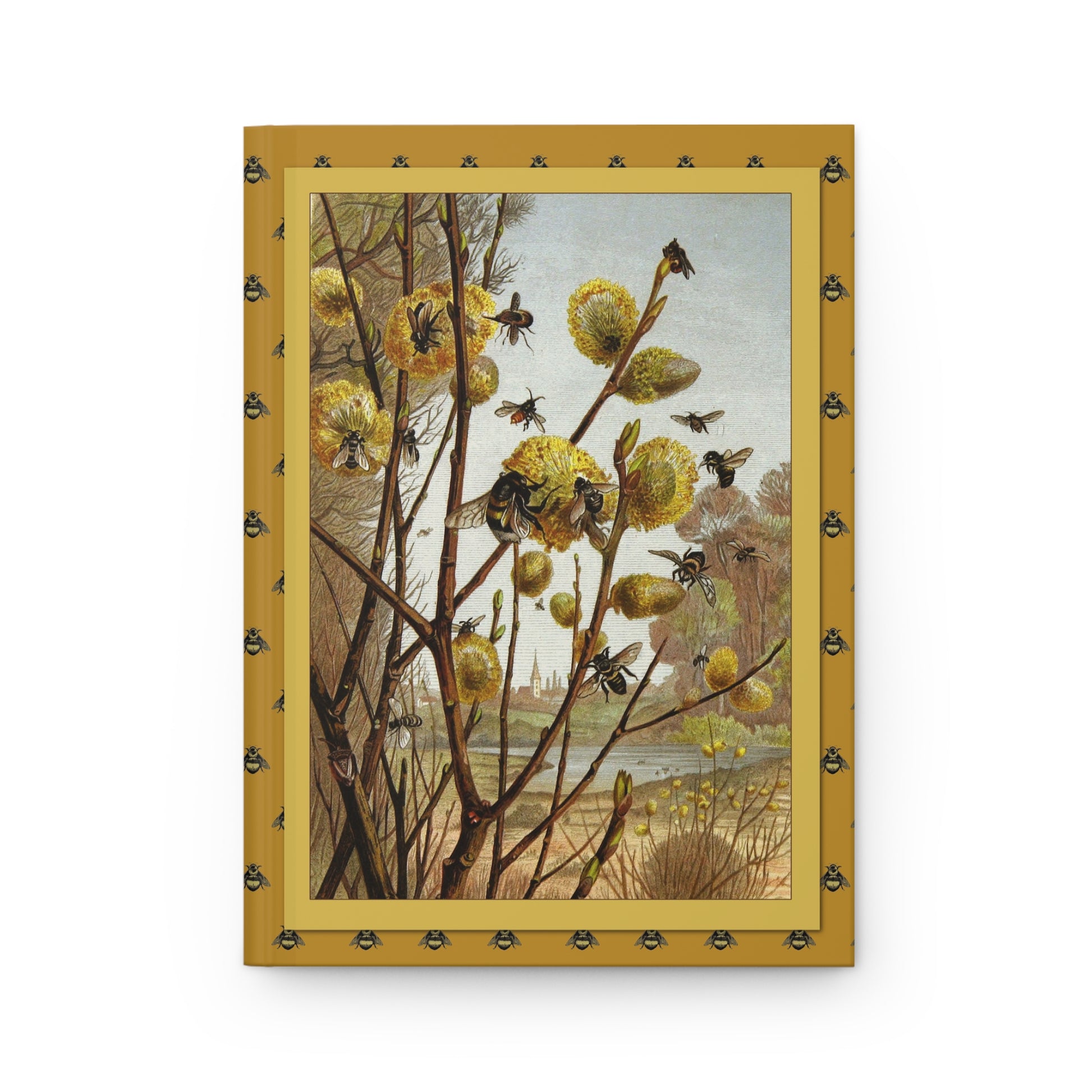 Brehm Taschenberg 1877 chromolithograph Spring in the Insect World honey bees on Salix pussy willow spring landscape front cover - LeBonJournal