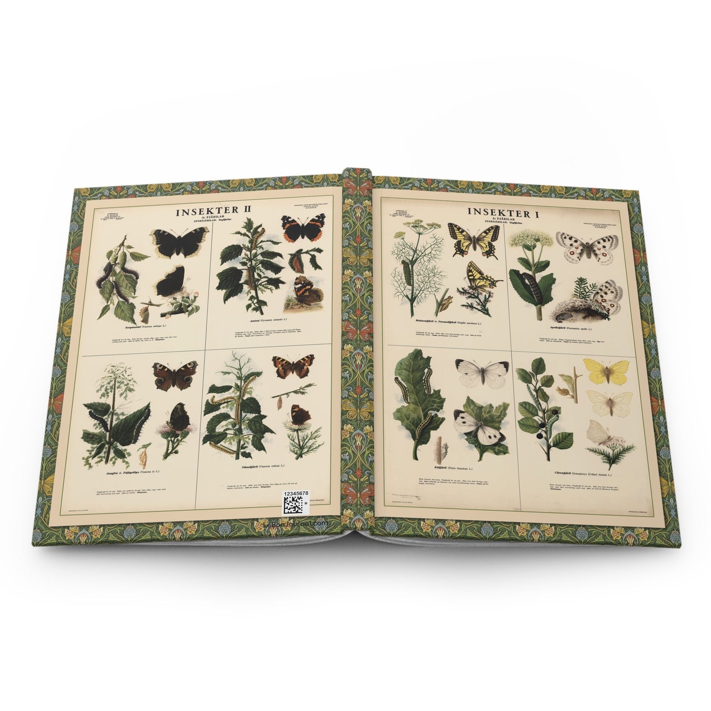 Swedish butterfly hardcover journal spine and full-wrap Max Richter 1939 skolplansch artwork from Norstedts Stockholm educational posters - LeBonJournal