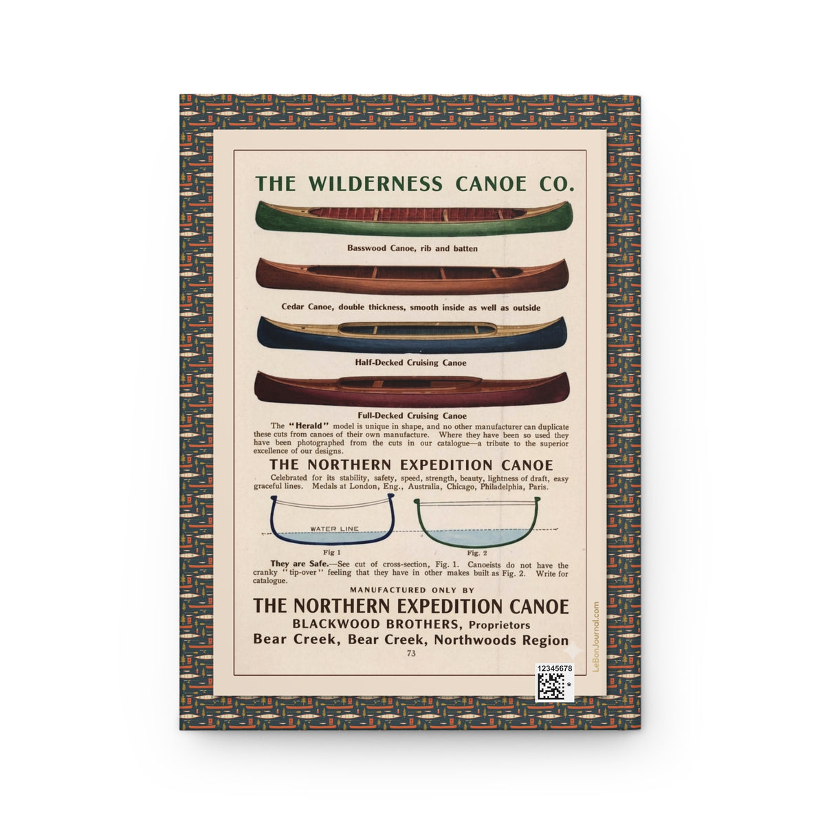 The Wilderness Canoe Co. and Northern Expedition Canoe Blackwood Brothers back cover from 1920s North American canoe catalog on woven border - LeBonJournal