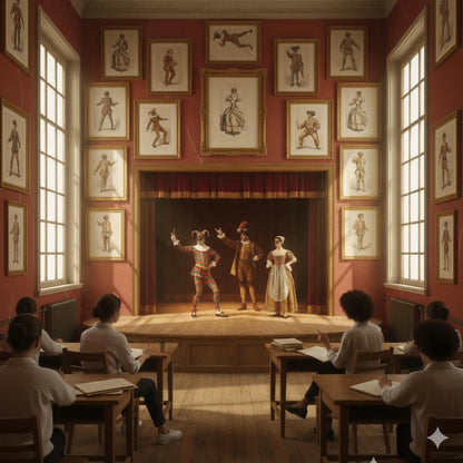 Theater school classroom decorated with Commedia dell'Arte gallery - LeBonJournal