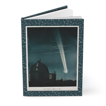 Trouvelot 1882 astronomical drawings hardcover blank journal standing upright showing Great Comet of 1881 constellation border cover - LeBonJournal