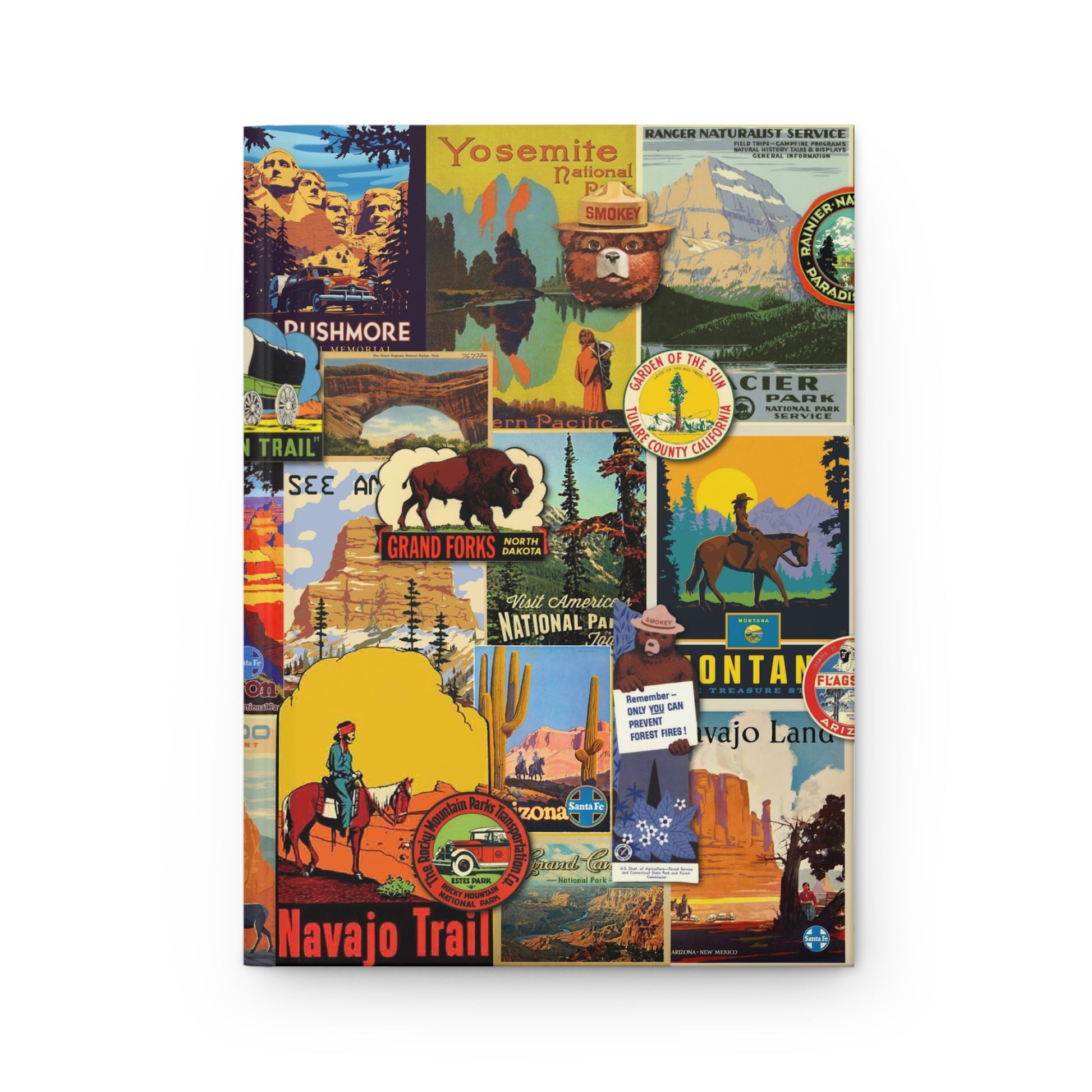 USA national parks front cover with WPA Federal Art Project poster collage, Yosemite, Yellowstone and Grand Canyon 1930s–1940s - LeBonJournal