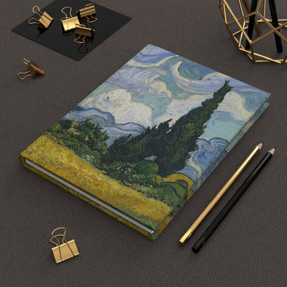 Van Gogh 1889 Wheat Field with Cypresses journal on workspace celebrating post-impressionist art and Saint-Rémy legacy - LeBonJournal
