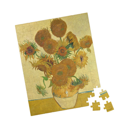 Van Gogh 1888 Fifteen Sunflowers National Gallery puzzle 110 pieces in lifestyle setting with refined home decor - LeBonJournal
