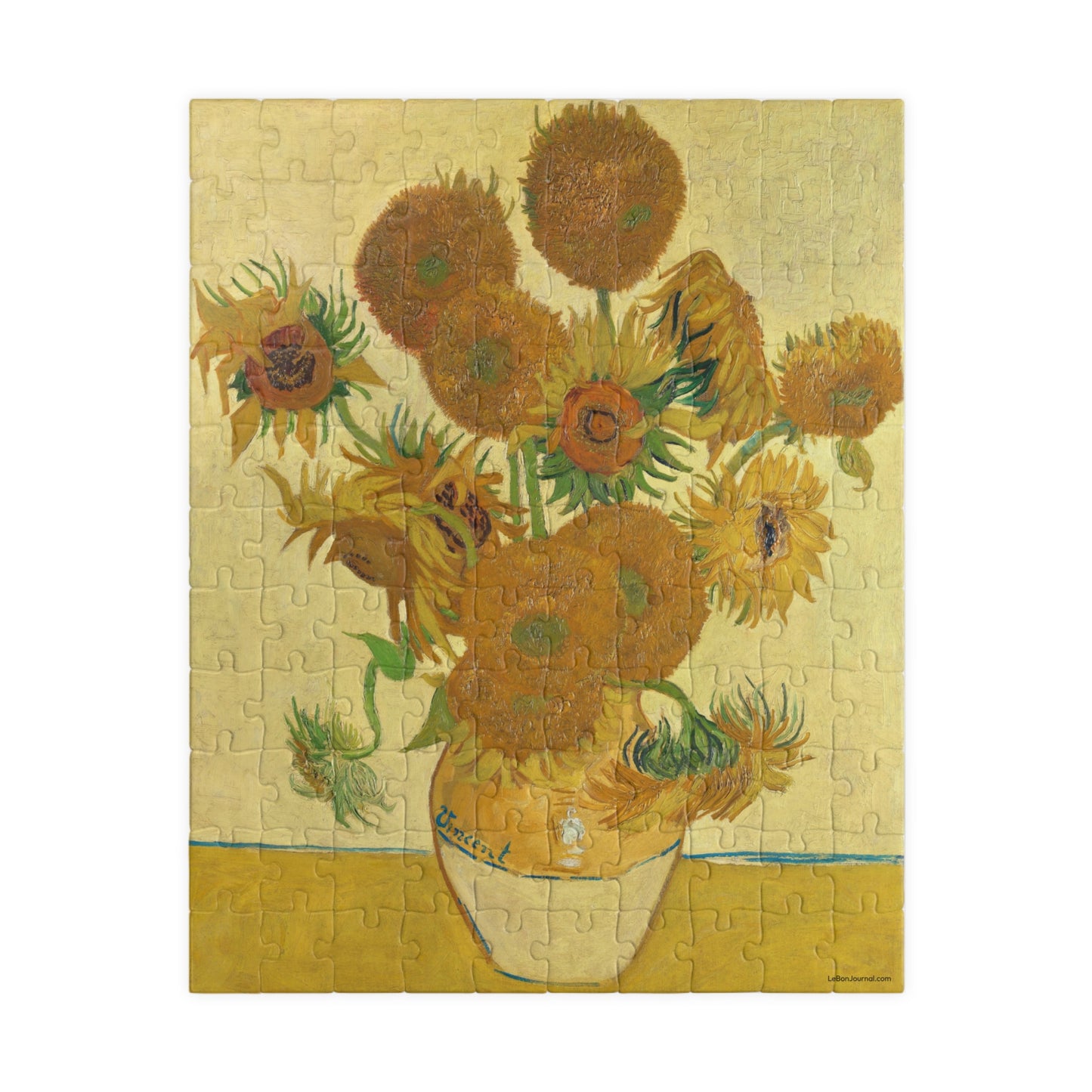 Van Gogh 1888 Fifteen Sunflowers National Gallery London puzzle front view 110 pieces yellow background Arlés series - LeBonJournal