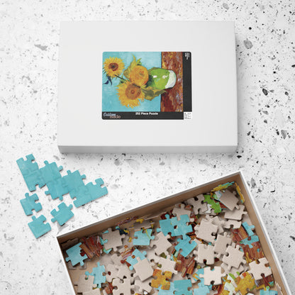 Van Gogh 1888 Three Sunflowers in a Vase puzzle box with pieces and sunflowers artwork printed on lid - LeBonJournal