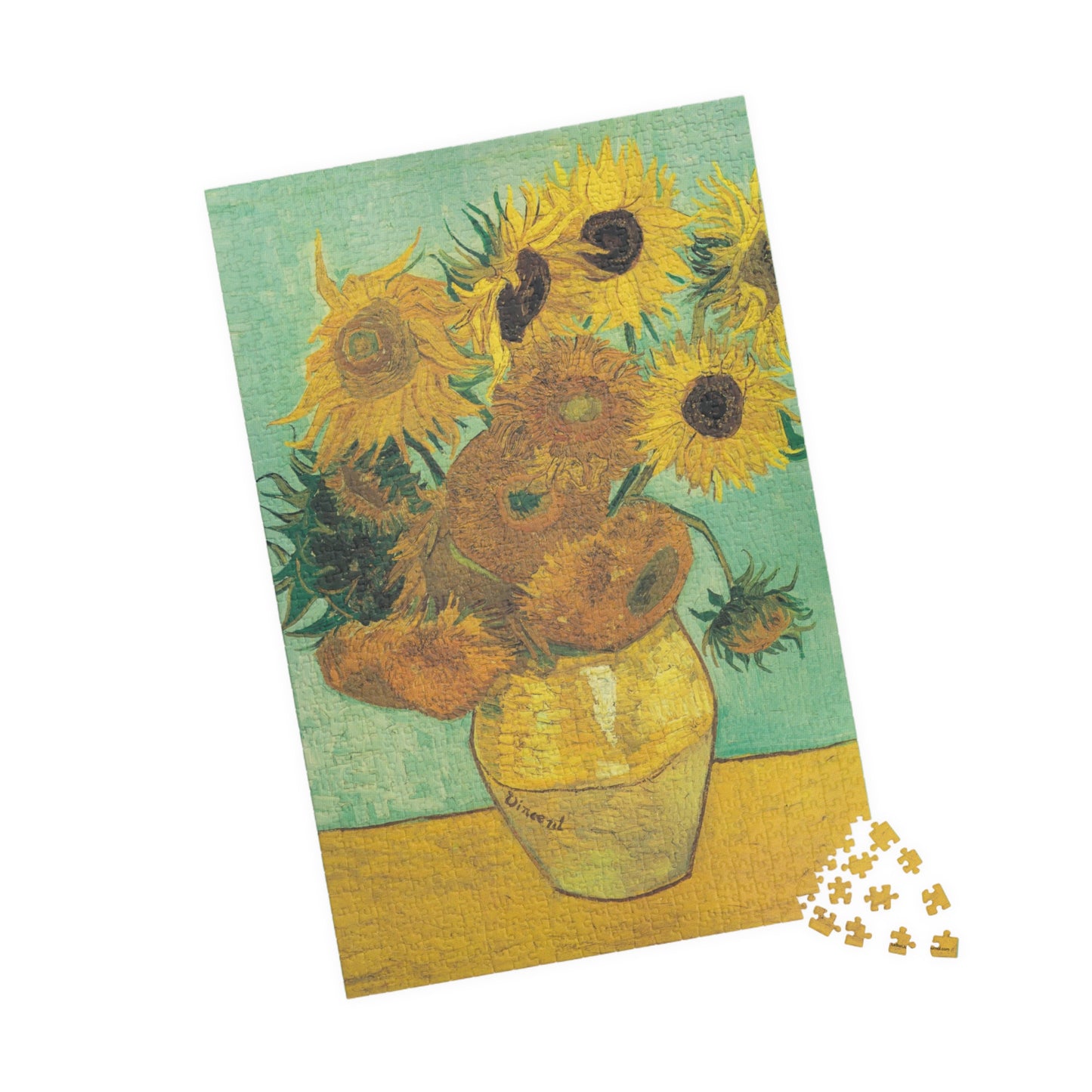 Van Gogh 1889 Twelve Sunflowers Philadelphia Museum puzzle 1014 pieces in lifestyle setting with museum-inspired home decor - LeBonJournal